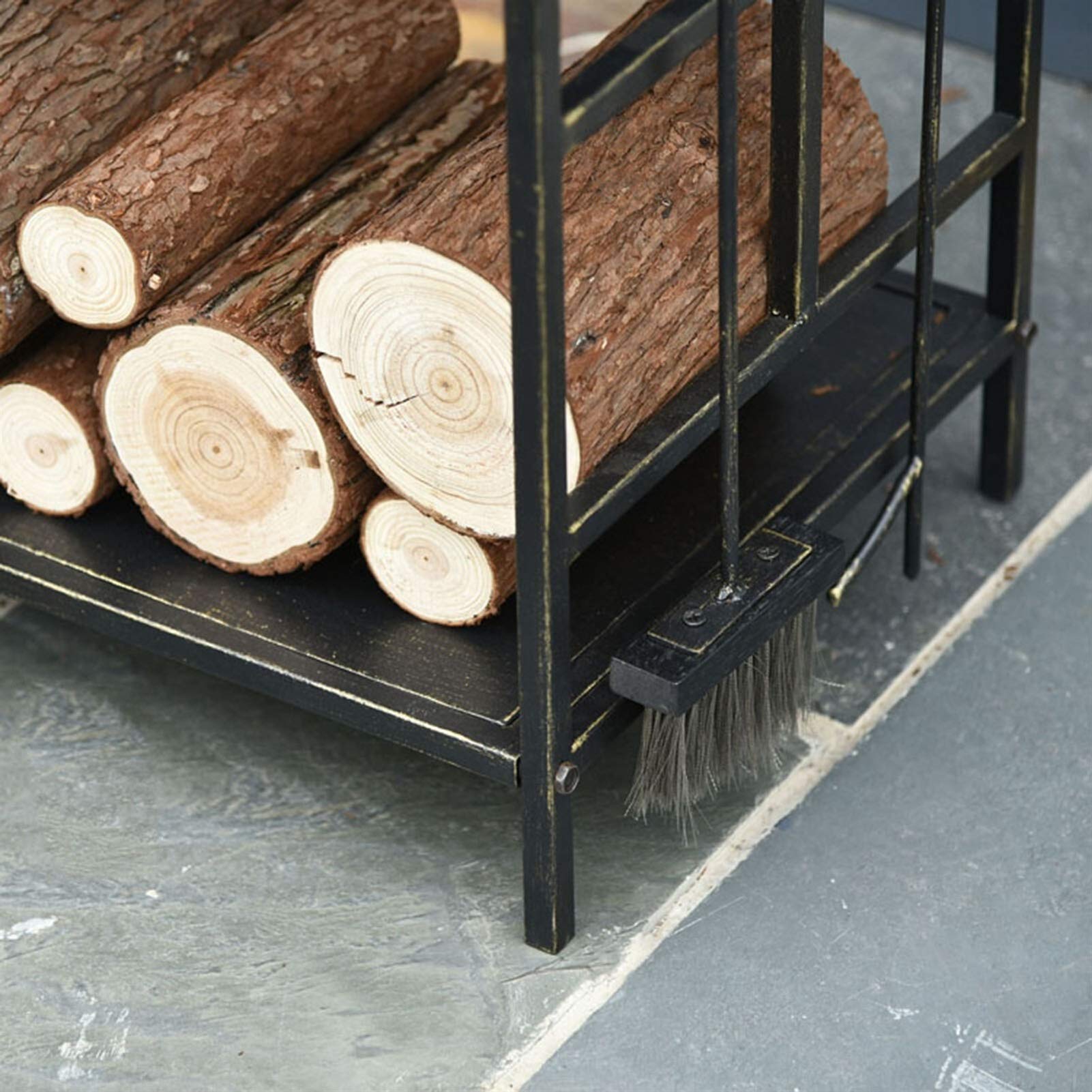 Firewood Rack with 5-Piece Fireplace Tool Set, Heavy-Duty Log Holder for Indoor & Outdoor Use