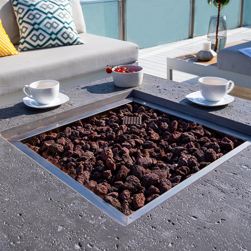 Square Outdoor Fire Pit Table with Canvas Cover & Lava Rocks for Patio and Backyard Use