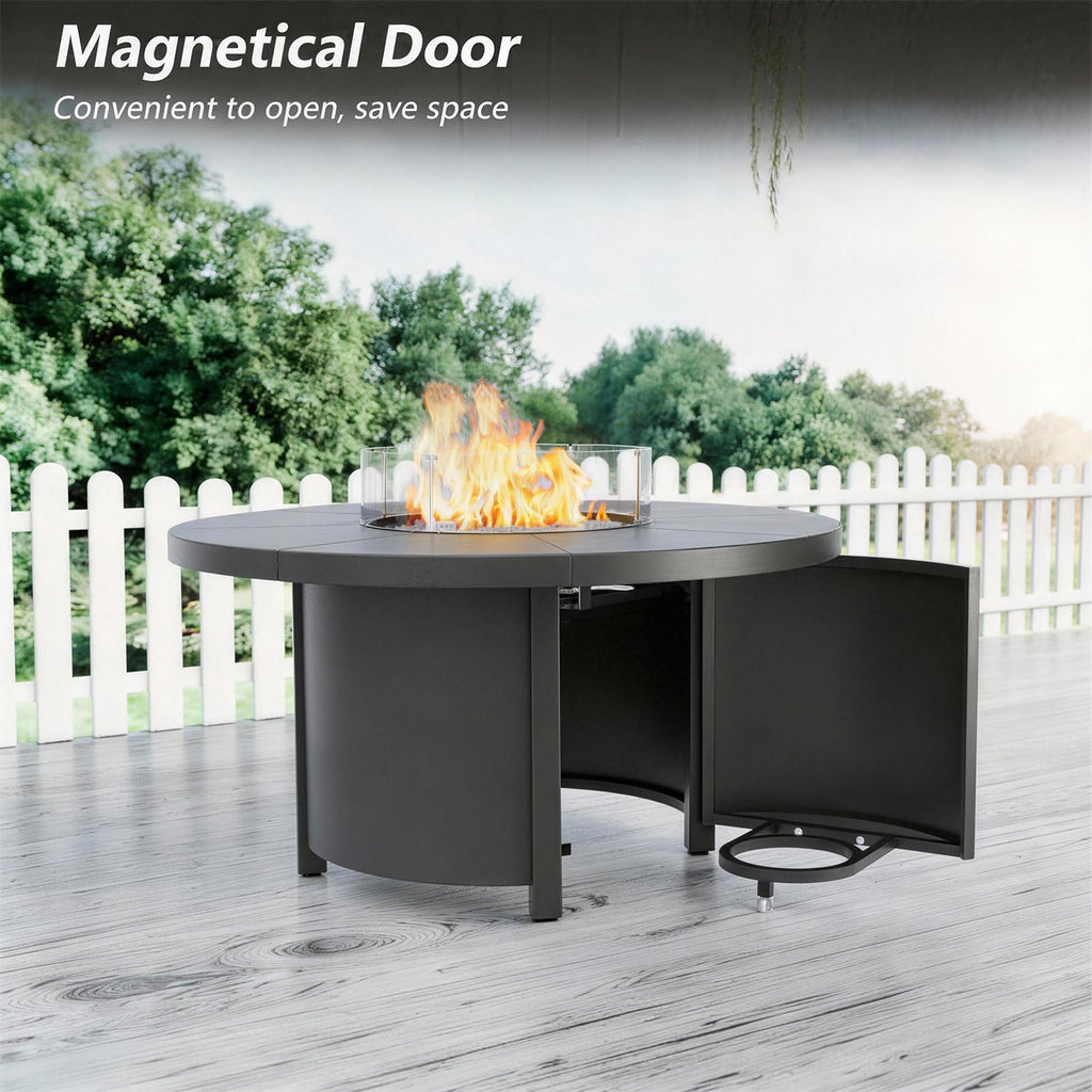 48" Round Propane Fire Pit Table with Glass Wind Guard, 55,000 BTU & Lava Rocks Included