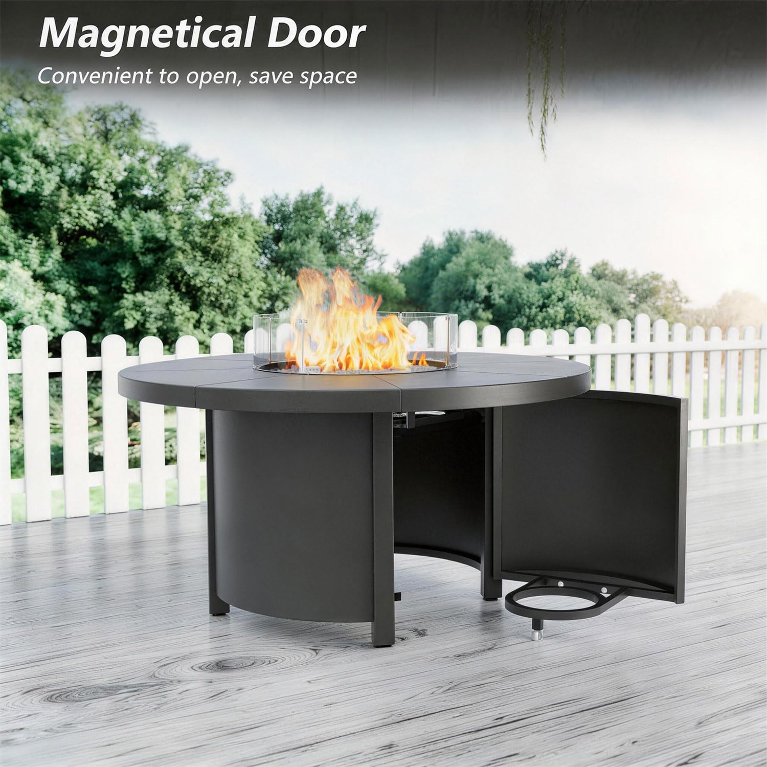 48" Round Propane Fire Pit Table with Glass Wind Guard, 55,000 BTU & Lava Rocks Included
