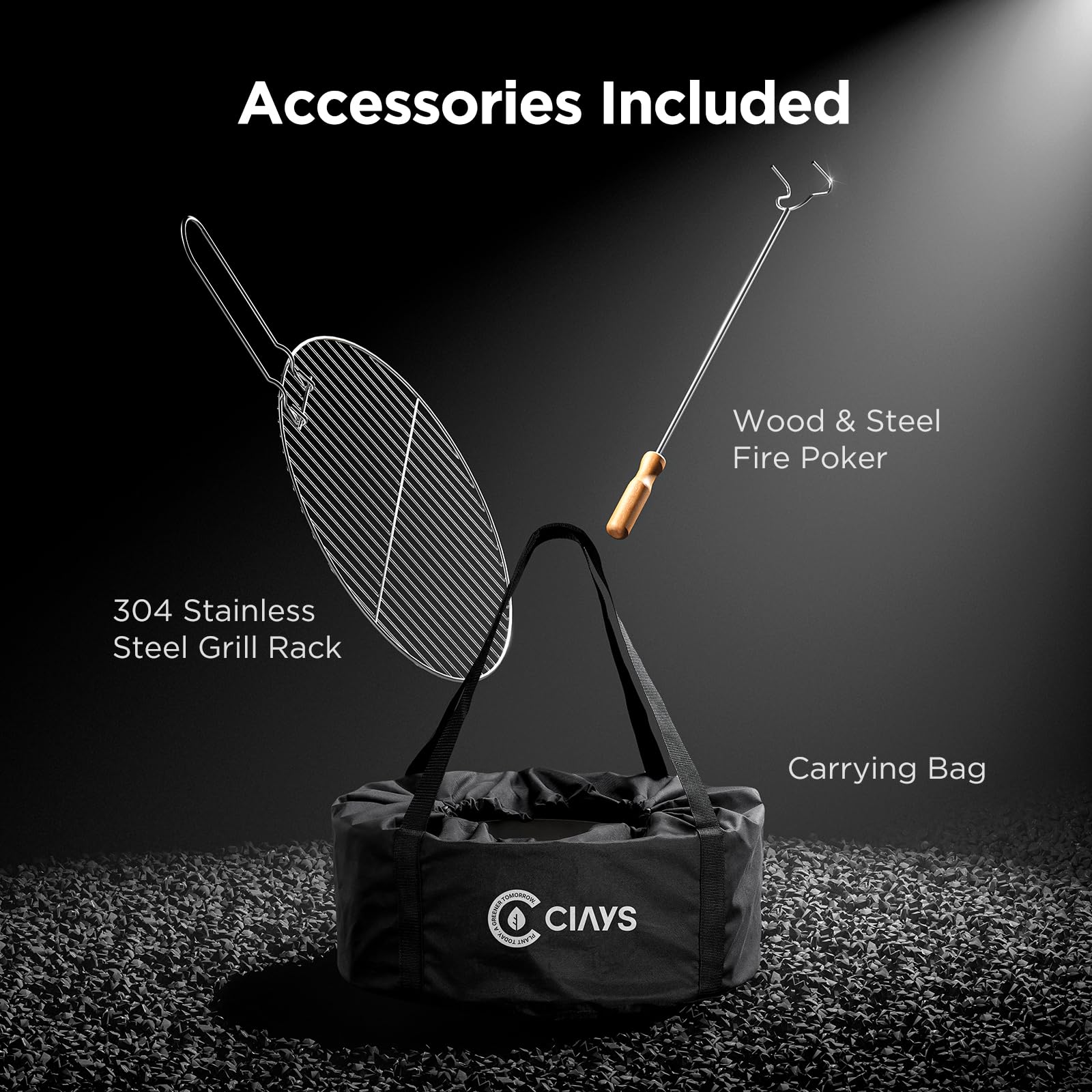 17" Smokeless Wood-Burning Fire Pit with Grill Rack, Fire Poker & Carry Bag
