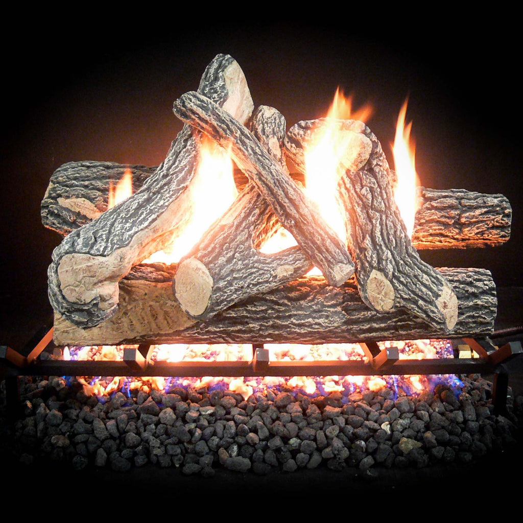 Premium Gas Fireplace Logs for Vented Fireplaces, Oak Design, Natural Gas or Propane Compatible