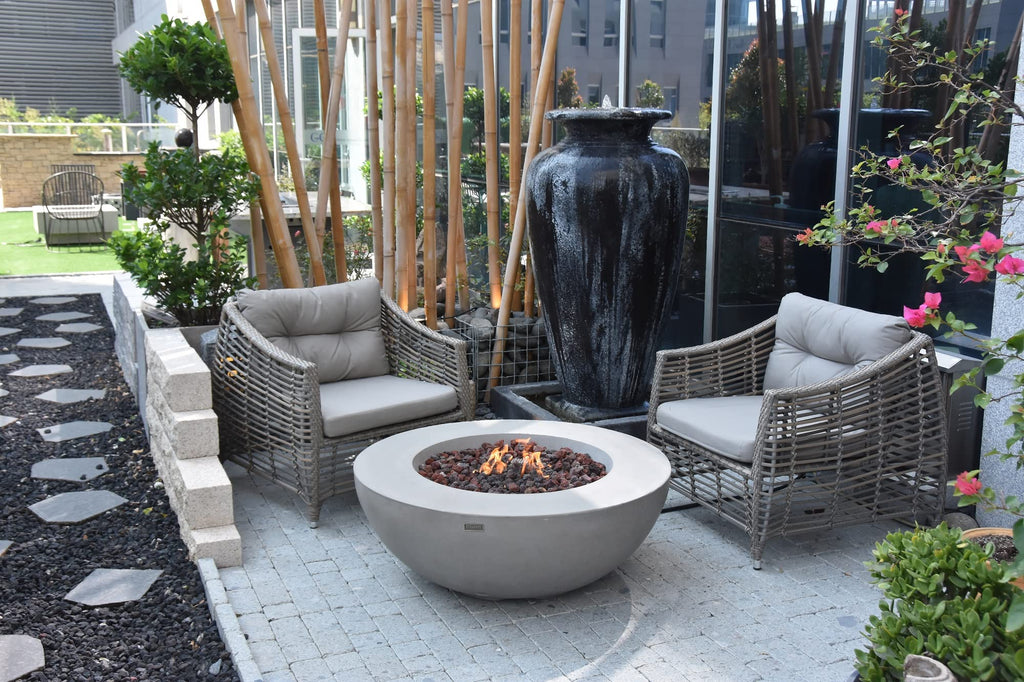 42" Concrete Fire Pit Bowl with Electronic Ignition, Lava Rock & Canvas Cover