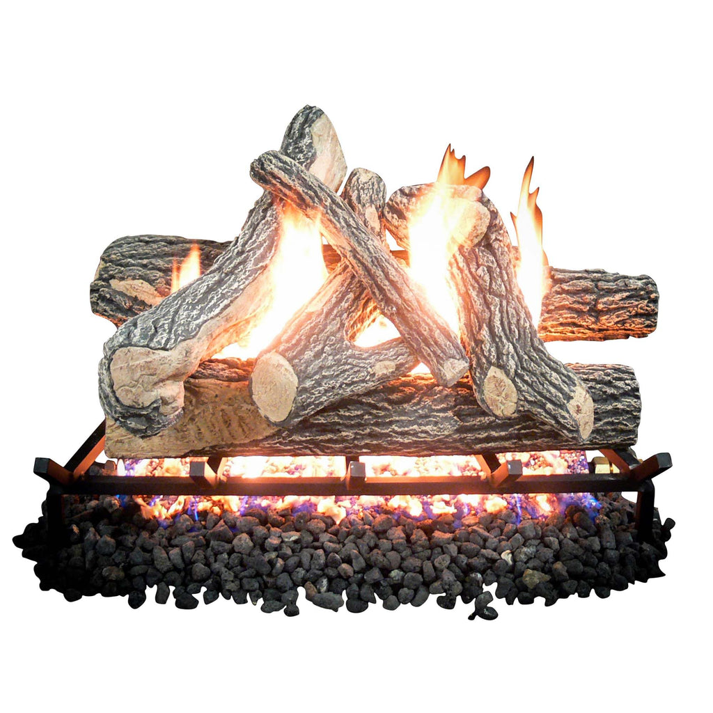 Premium Gas Fireplace Logs for Vented Fireplaces, Oak Design, Natural Gas or Propane Compatible