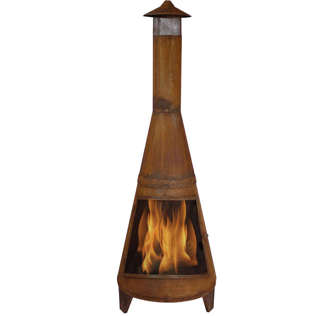 70" Metal Chiminea Outdoor Fireplace, Large Wood-Burning Steel Patio Fire Pit, Black