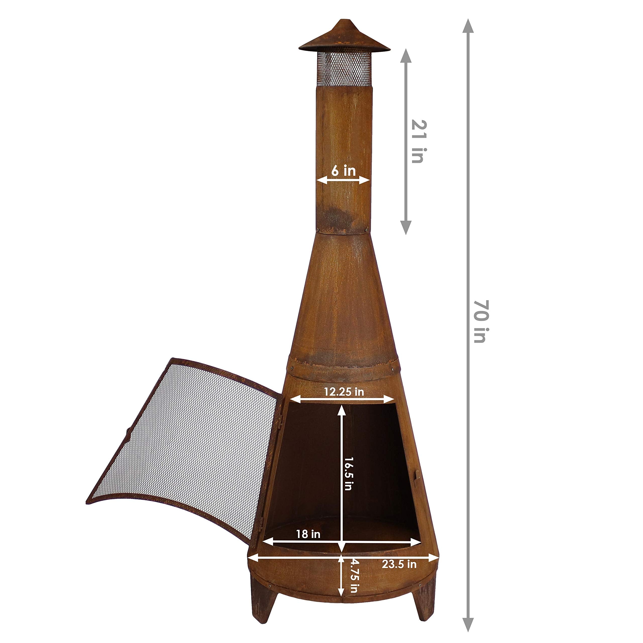 70" Metal Chiminea Outdoor Fireplace, Large Wood-Burning Steel Patio Fire Pit, Black