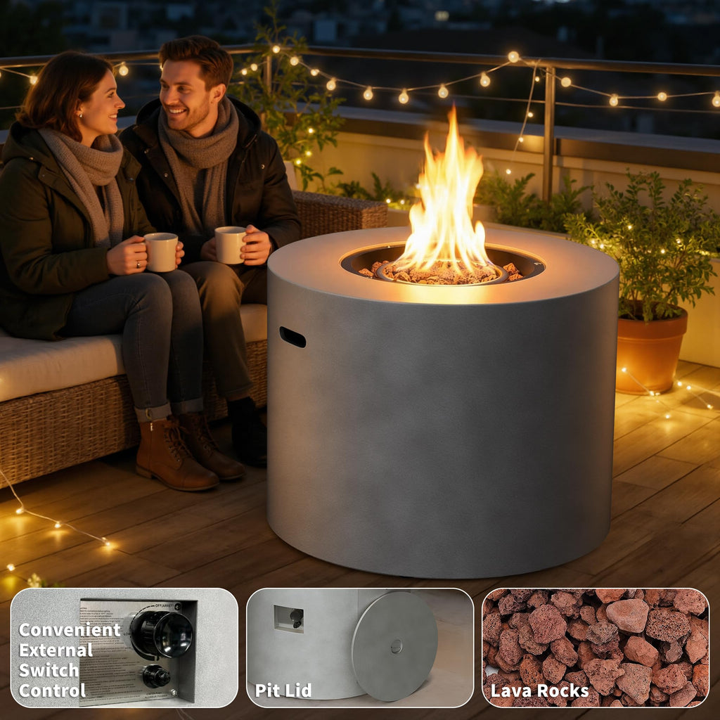 30" Propane Fire Pit Table with Ceramic Top, 50,000 BTU, Lid & Lava Rocks Included