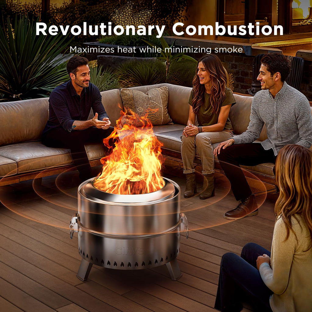 17" Smokeless Wood-Burning Fire Pit with Grill Rack, Fire Poker & Carry Bag