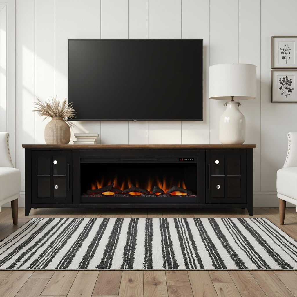 83" Fireplace TV Stand for TVs up to 95", Minimal Assembly Design