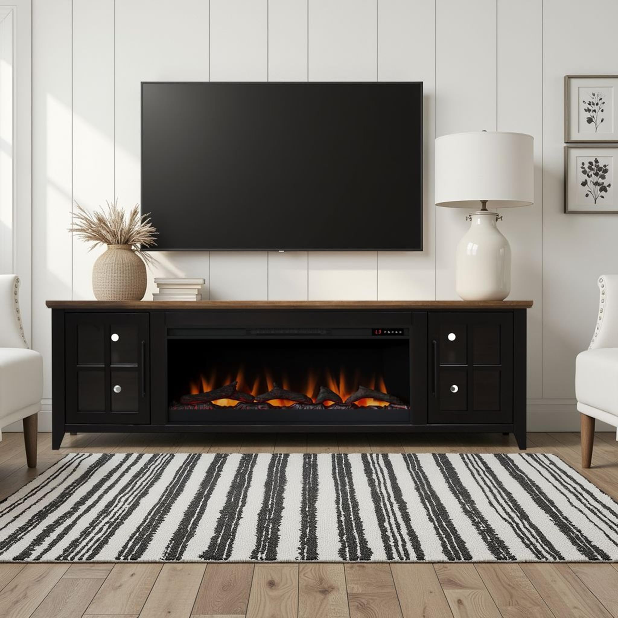 83" Fireplace TV Stand for TVs up to 95", Minimal Assembly Design