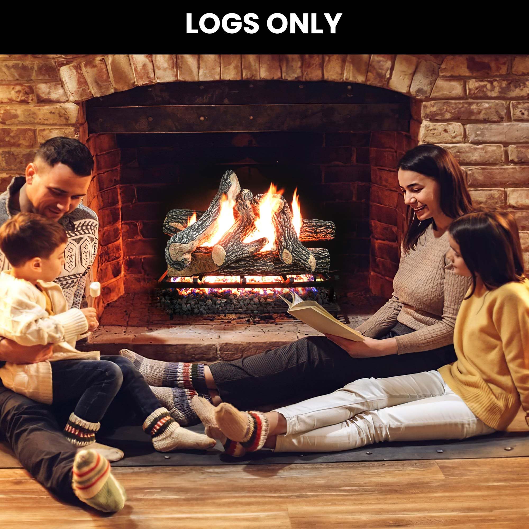 Premium Gas Fireplace Logs for Vented Fireplaces, Oak Design, Natural Gas or Propane Compatible