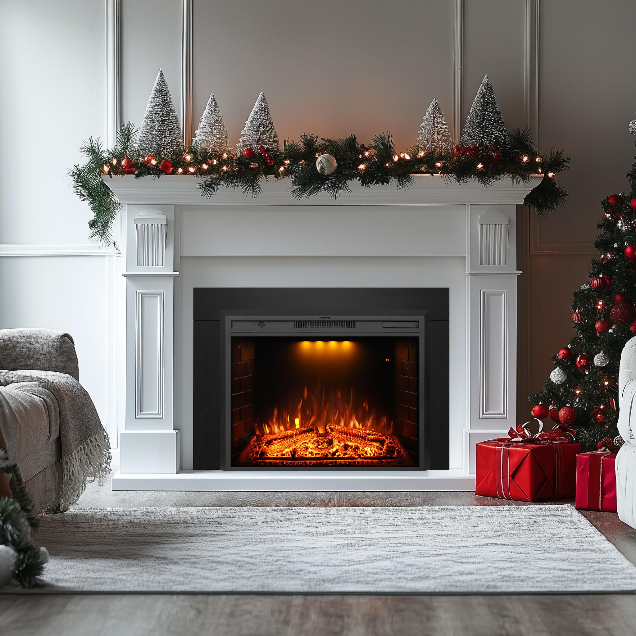 Electric Fireplace Insert with Trim Kit, Crackling Sound, Mood Lighting & Remote Control, 1500W, Black