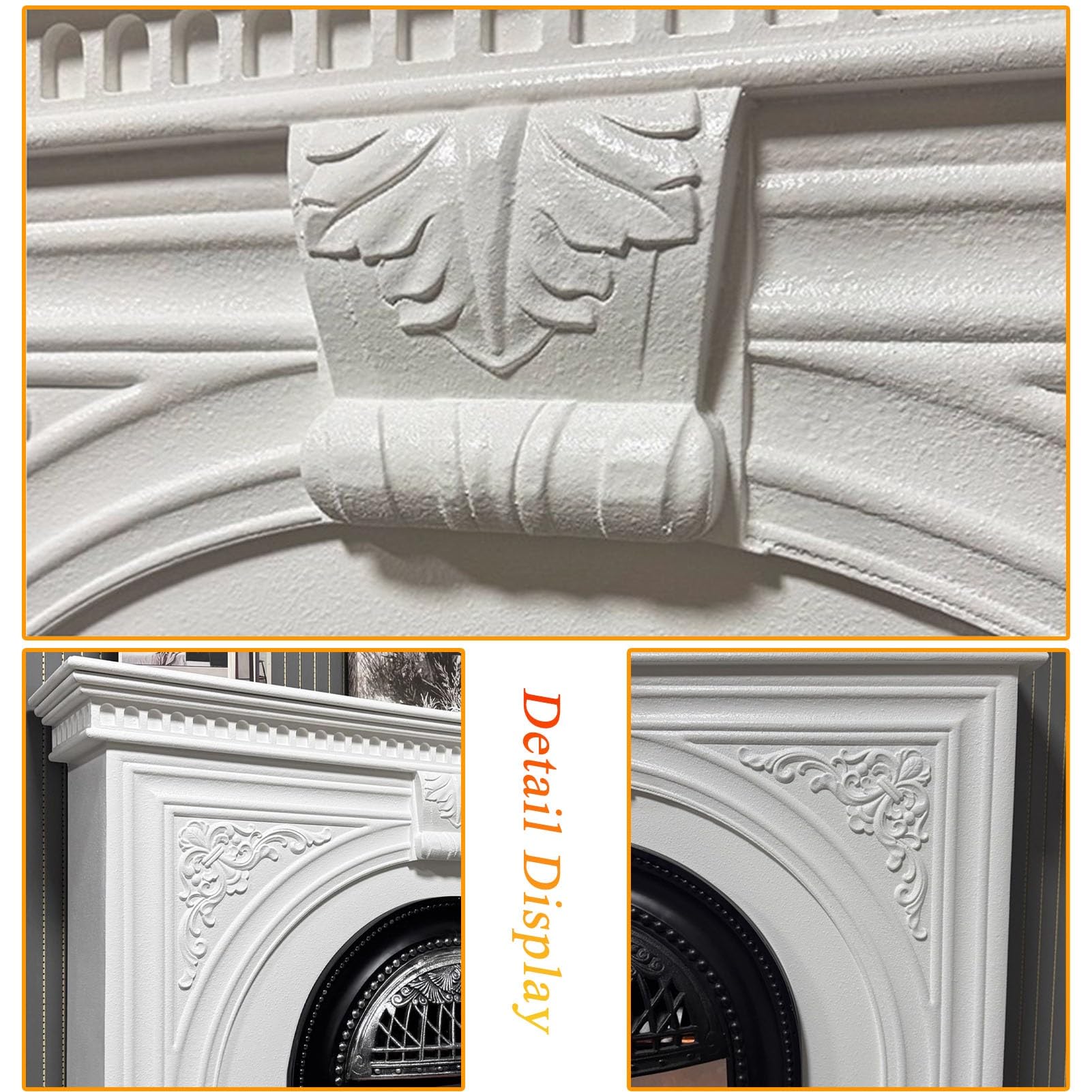 European Carved Fireplace Storage Cabinet with Simulated Flame & Heating Function