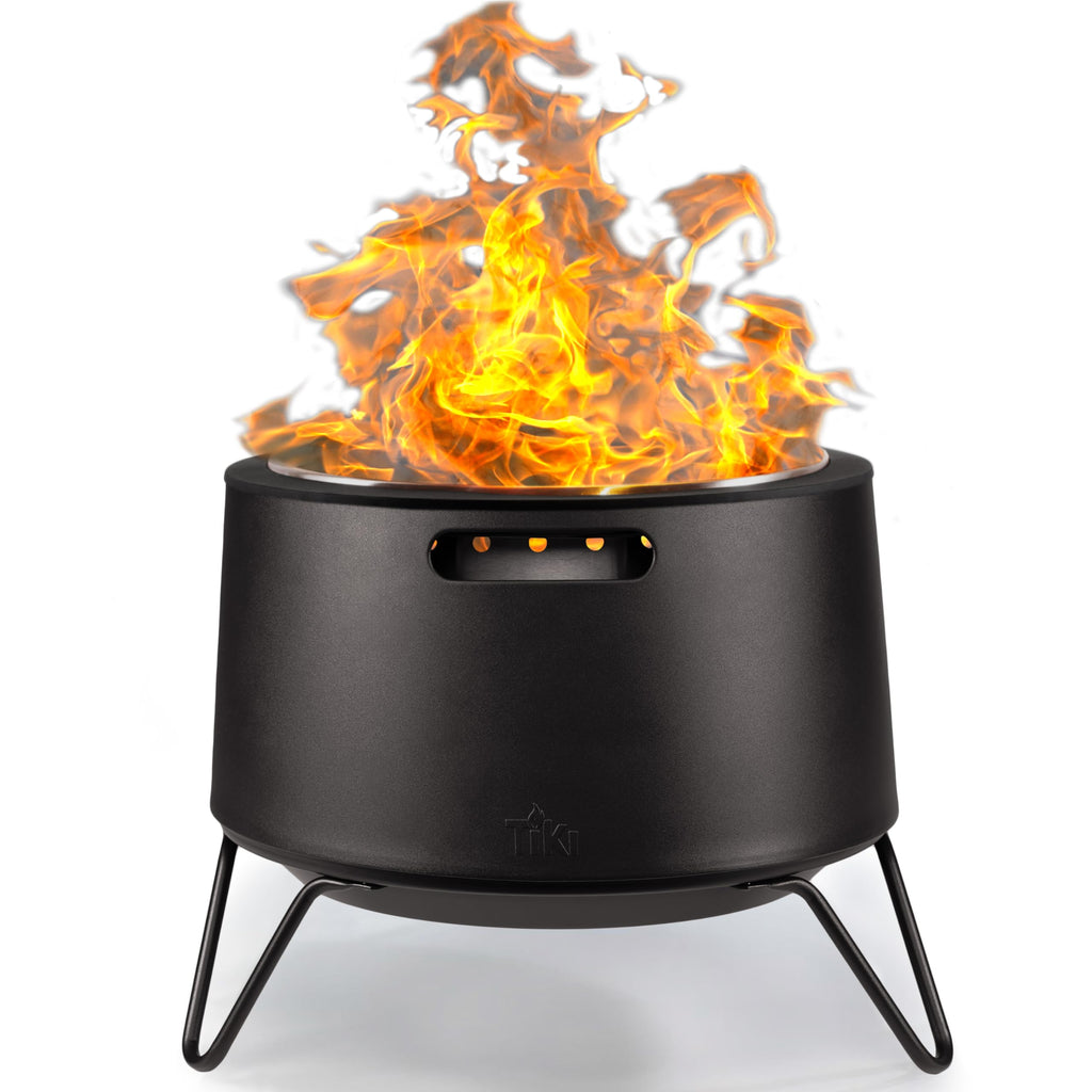 TIKI Brand Stainless Steel Low Smoke Fire Pit - Includes Wood Pack and Cloth Cover