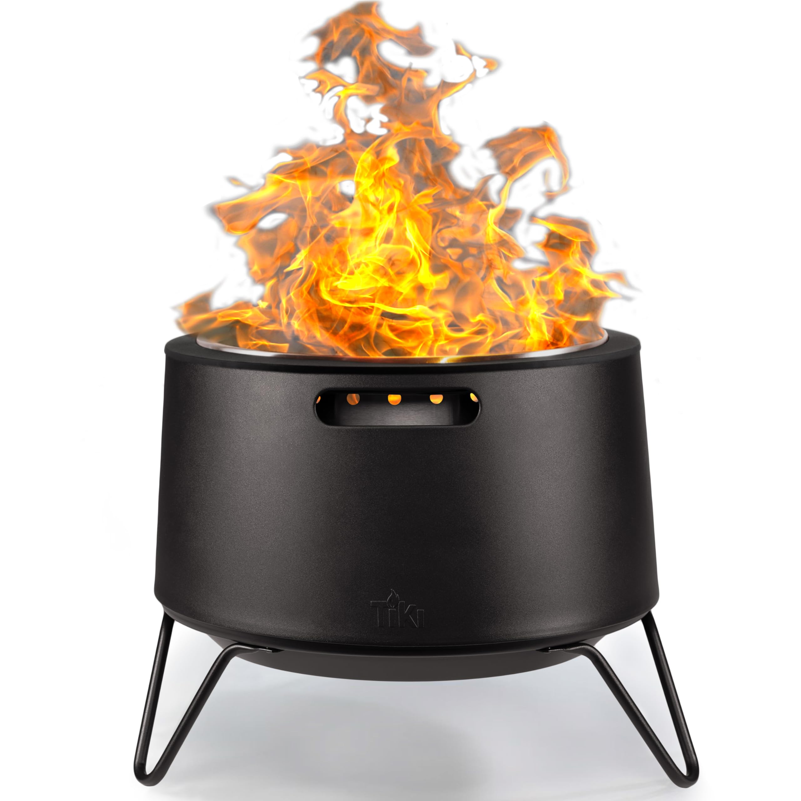 TIKI Brand Stainless Steel Low Smoke Fire Pit - Includes Wood Pack and Cloth Cover