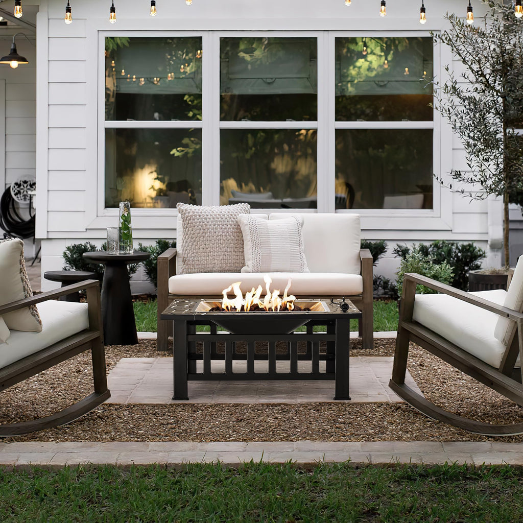 32" Outdoor Fire Pit Table with Waterproof Cover for Patio & Camping Use