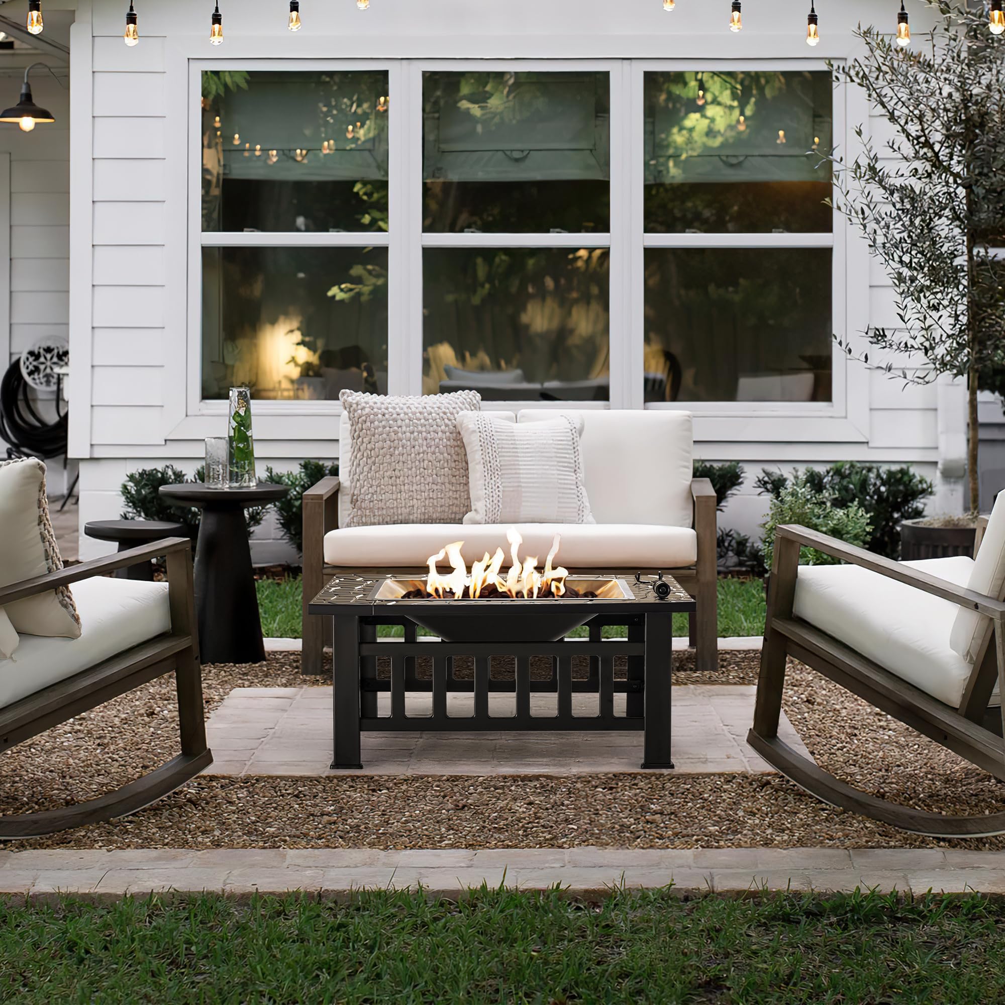32" Outdoor Fire Pit Table with Waterproof Cover for Patio & Camping Use