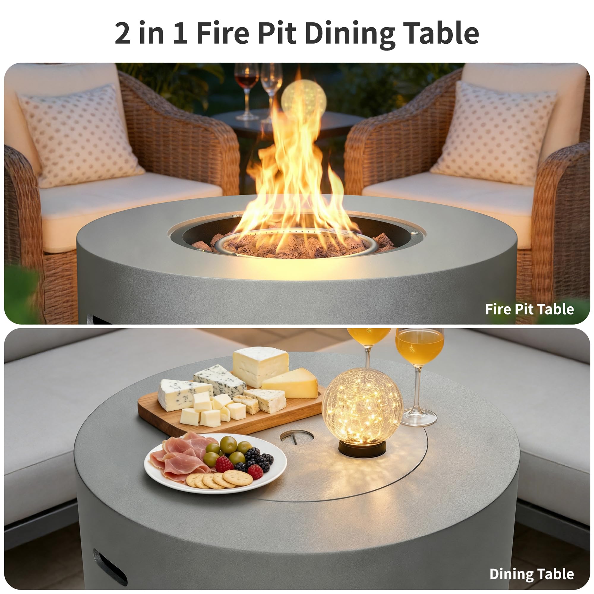 30" Propane Fire Pit Table with Ceramic Top, 50,000 BTU, Lid & Lava Rocks Included