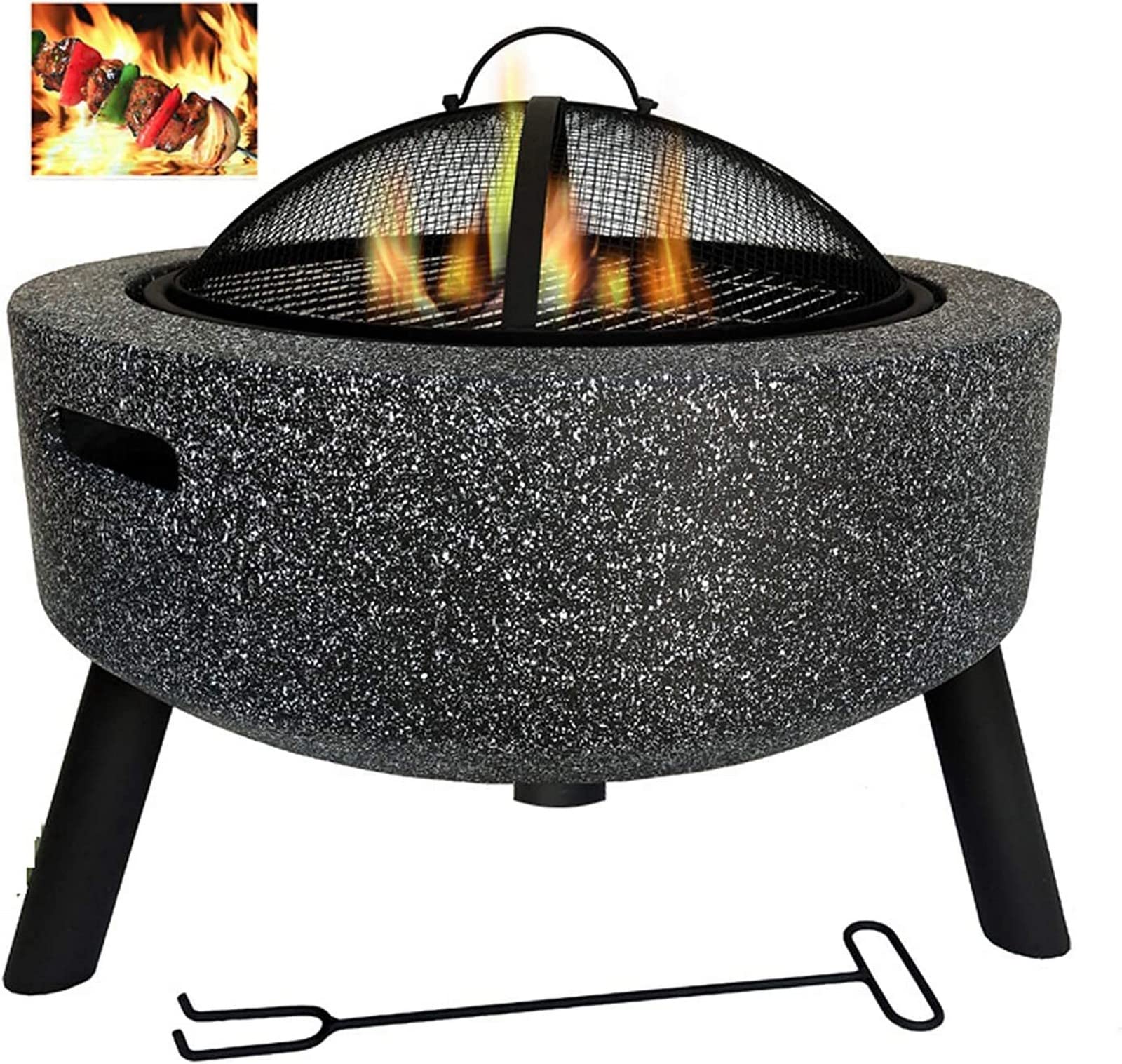 Outdoor Fire Pit Grill with BBQ Grate, Tabletop Heating & Cooking Design for Patio and Camping