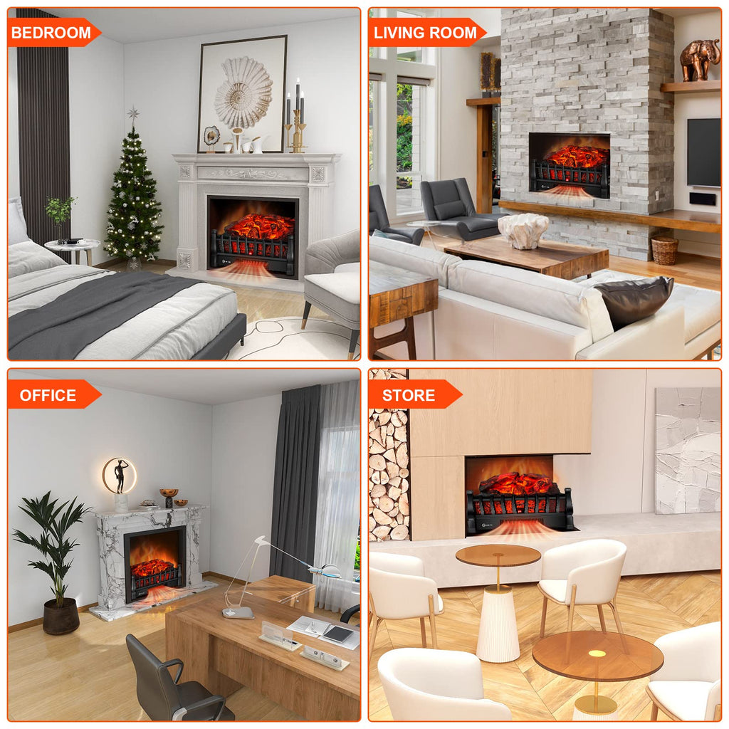Electric Fireplace Log Insert Heater with Remote Control, 5 Flame Brightness Levels & 24-Hour Timer, Black