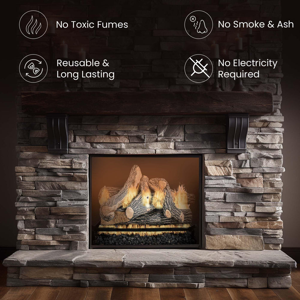 Premium Gas Fireplace Logs for Vented Fireplaces, Oak Design, Natural Gas or Propane Compatible