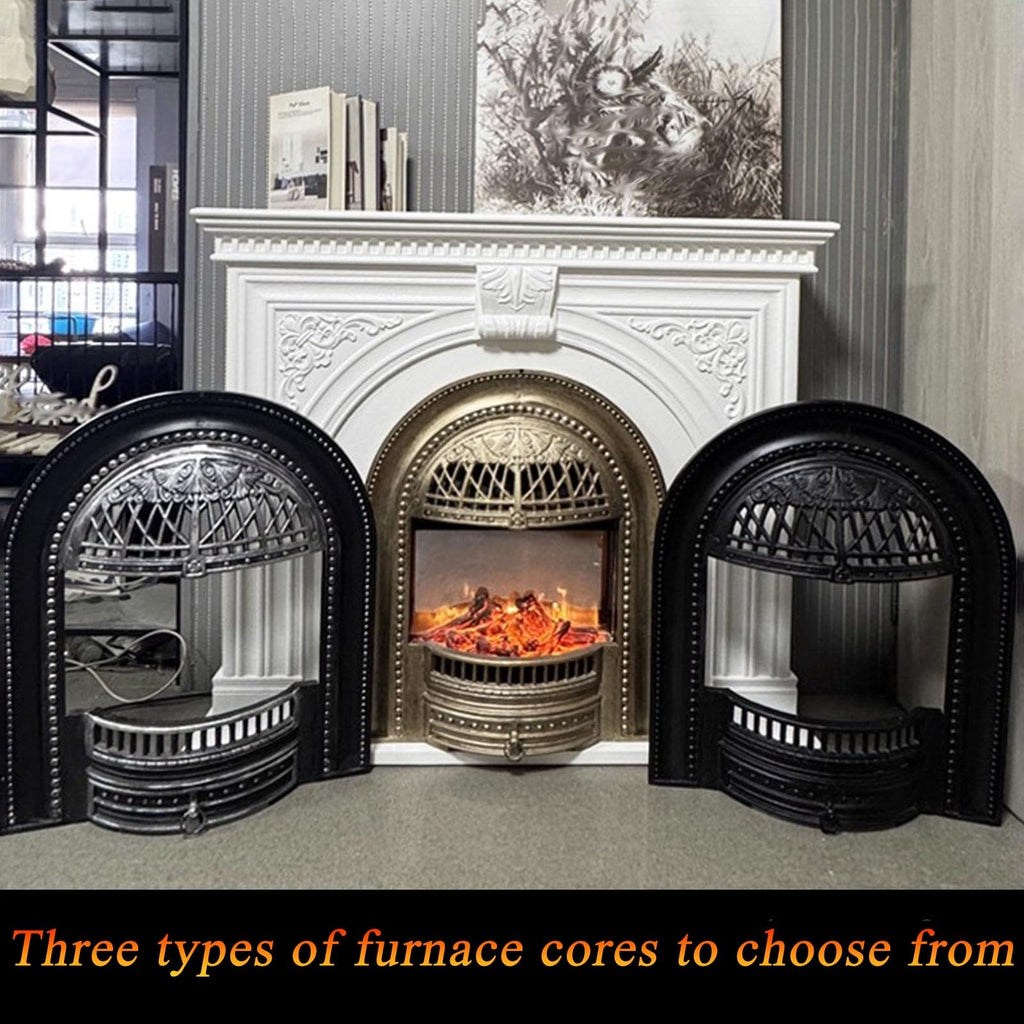 European Carved Fireplace Storage Cabinet with Simulated Flame & Heating Function