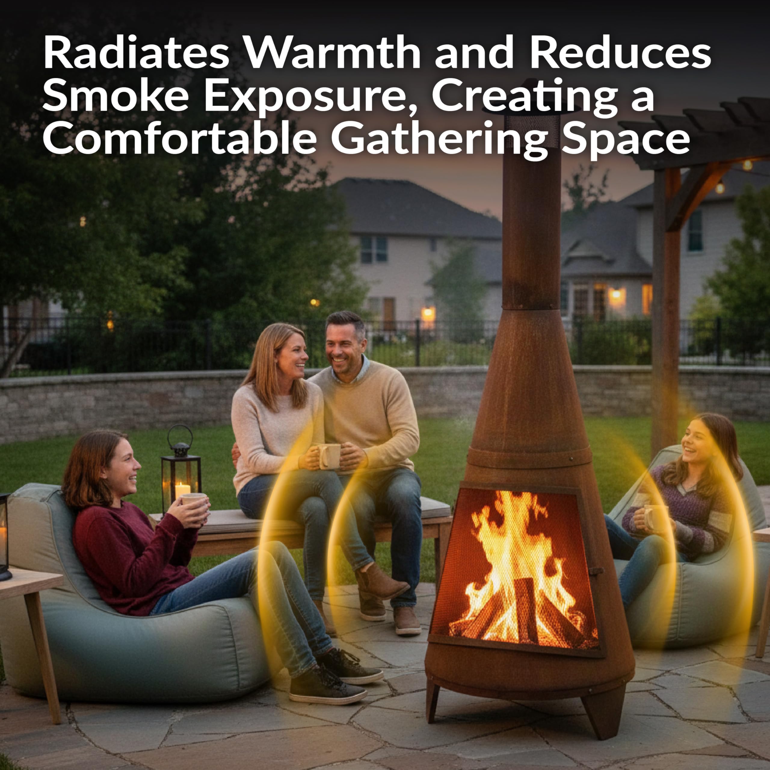 70" Metal Chiminea Outdoor Fireplace, Large Wood-Burning Steel Patio Fire Pit, Black