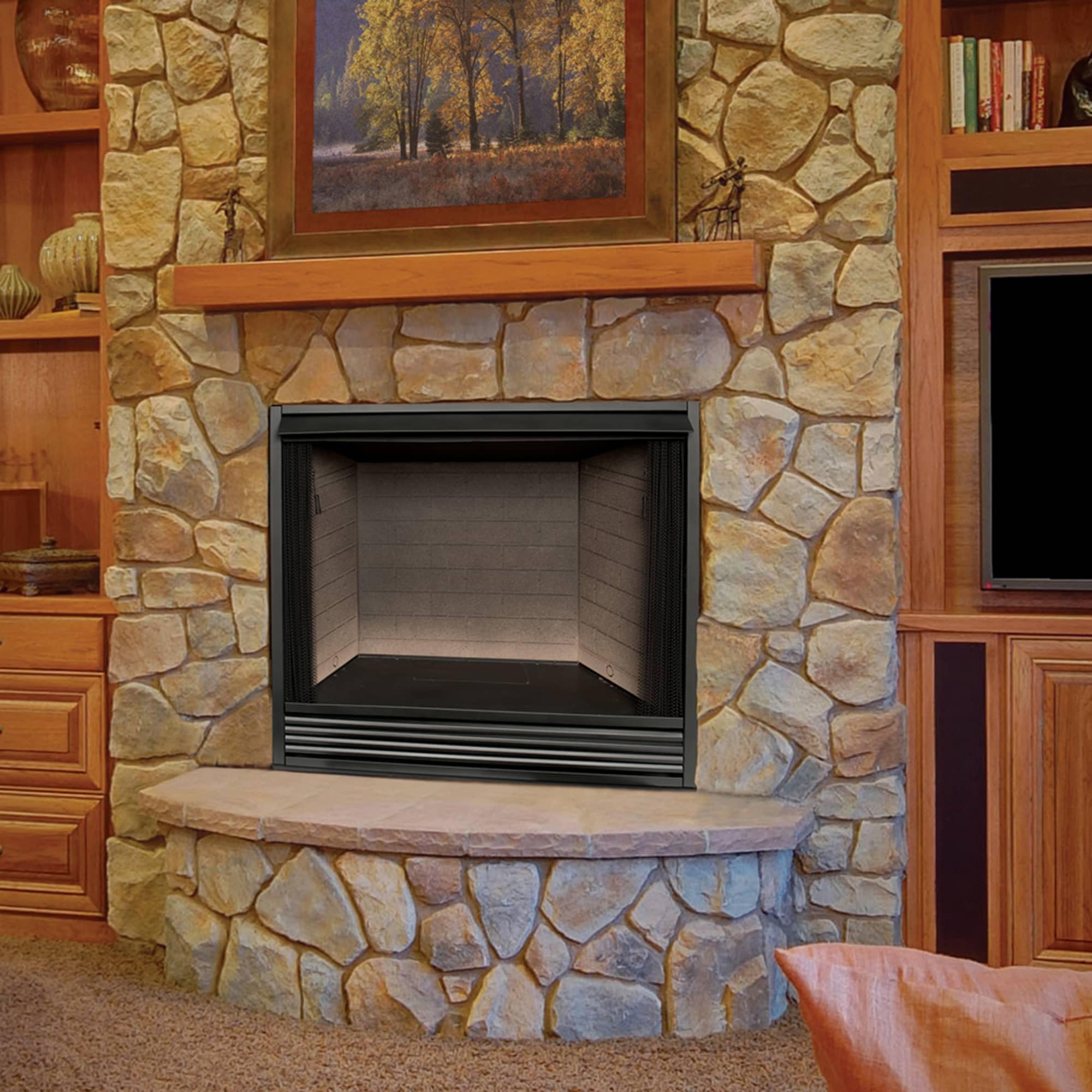 Dual Fuel Ventless Gas Firebox Insert with Mantel, Natural Gas & Propane Compatible
