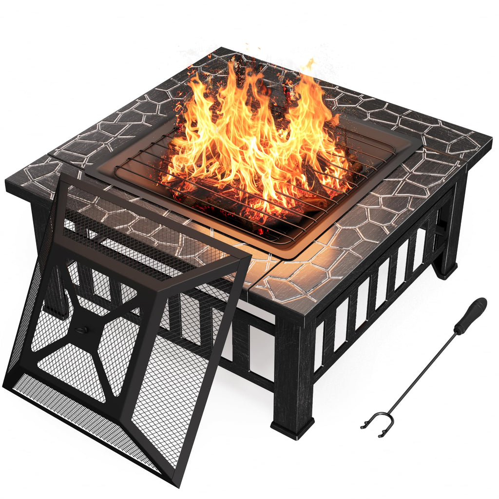 32" Outdoor Fire Pit Table with Waterproof Cover for Patio & Camping Use