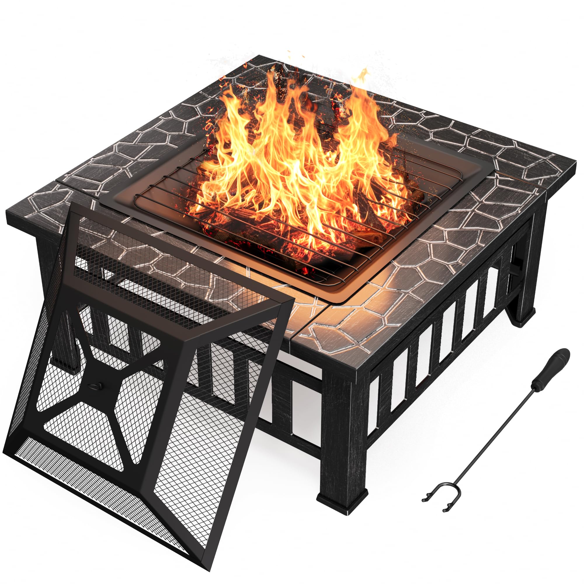 32" Outdoor Fire Pit Table with Waterproof Cover for Patio & Camping Use