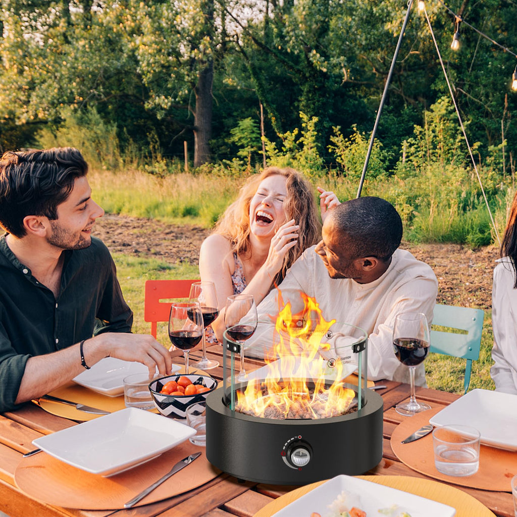 15.7" Portable Propane Fire Pit Tabletop Fireplace with Glass Wind Guard, 23,000 BTU