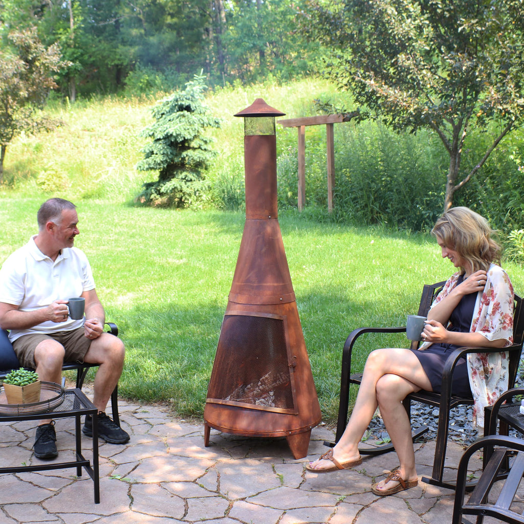 70" Metal Chiminea Outdoor Fireplace, Large Wood-Burning Steel Patio Fire Pit, Black
