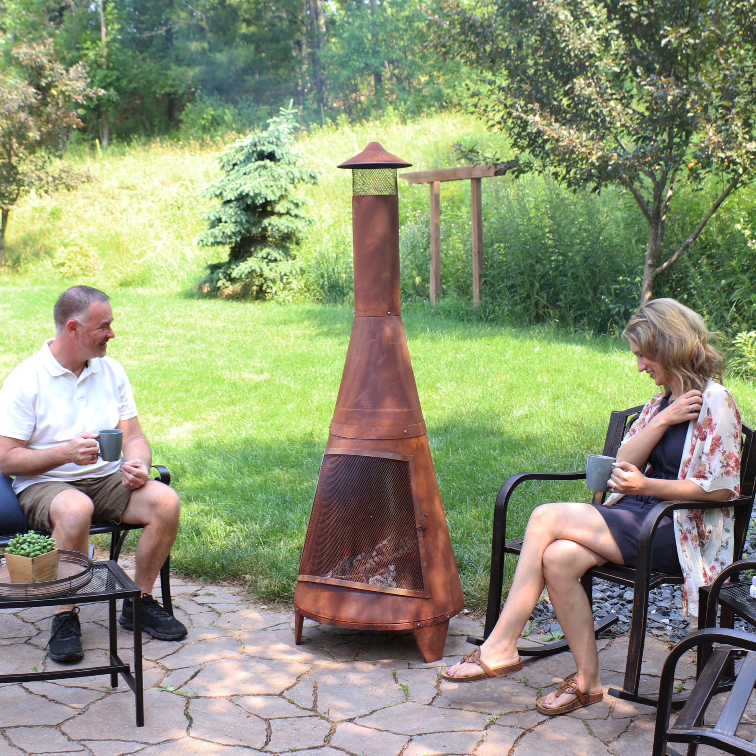 70" Metal Chiminea Outdoor Fireplace, Large Wood-Burning Steel Patio Fire Pit, Black
