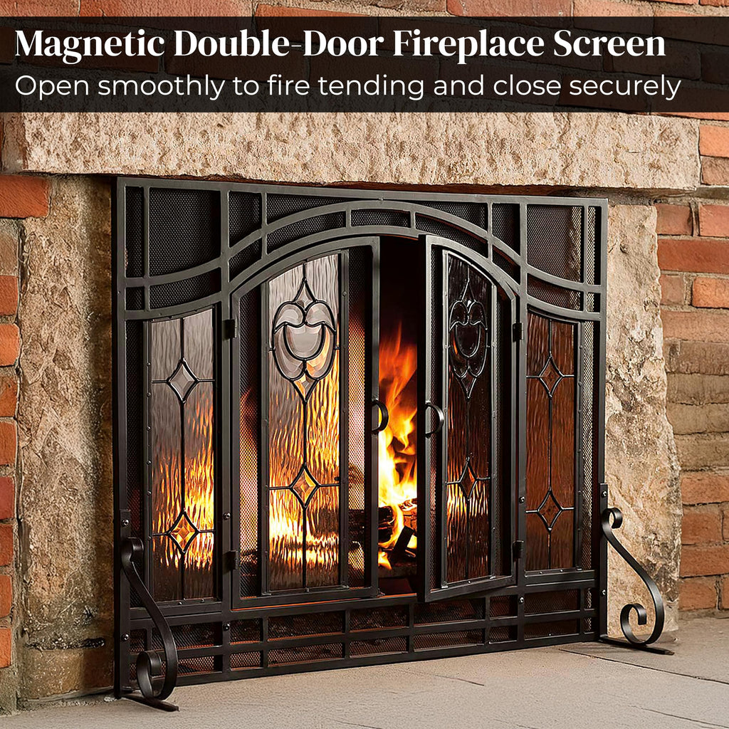 Plow & Hearth Floral Fireplace Screen with Doors