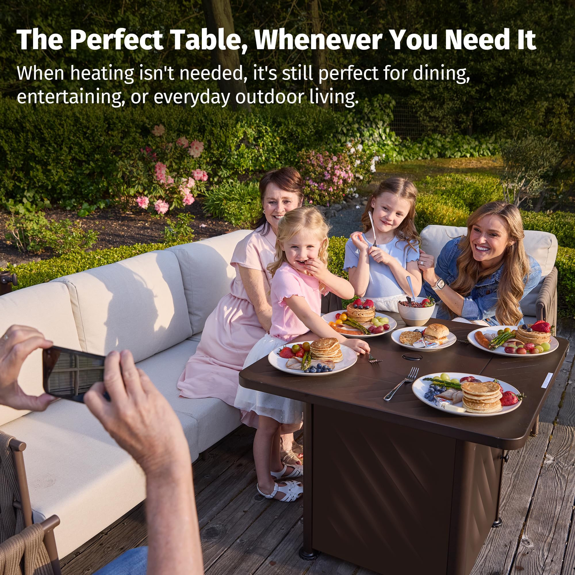 28" Outdoor Propane Fire Pit Table, 52,000 BTU with Lid & Lava Rocks, Brown