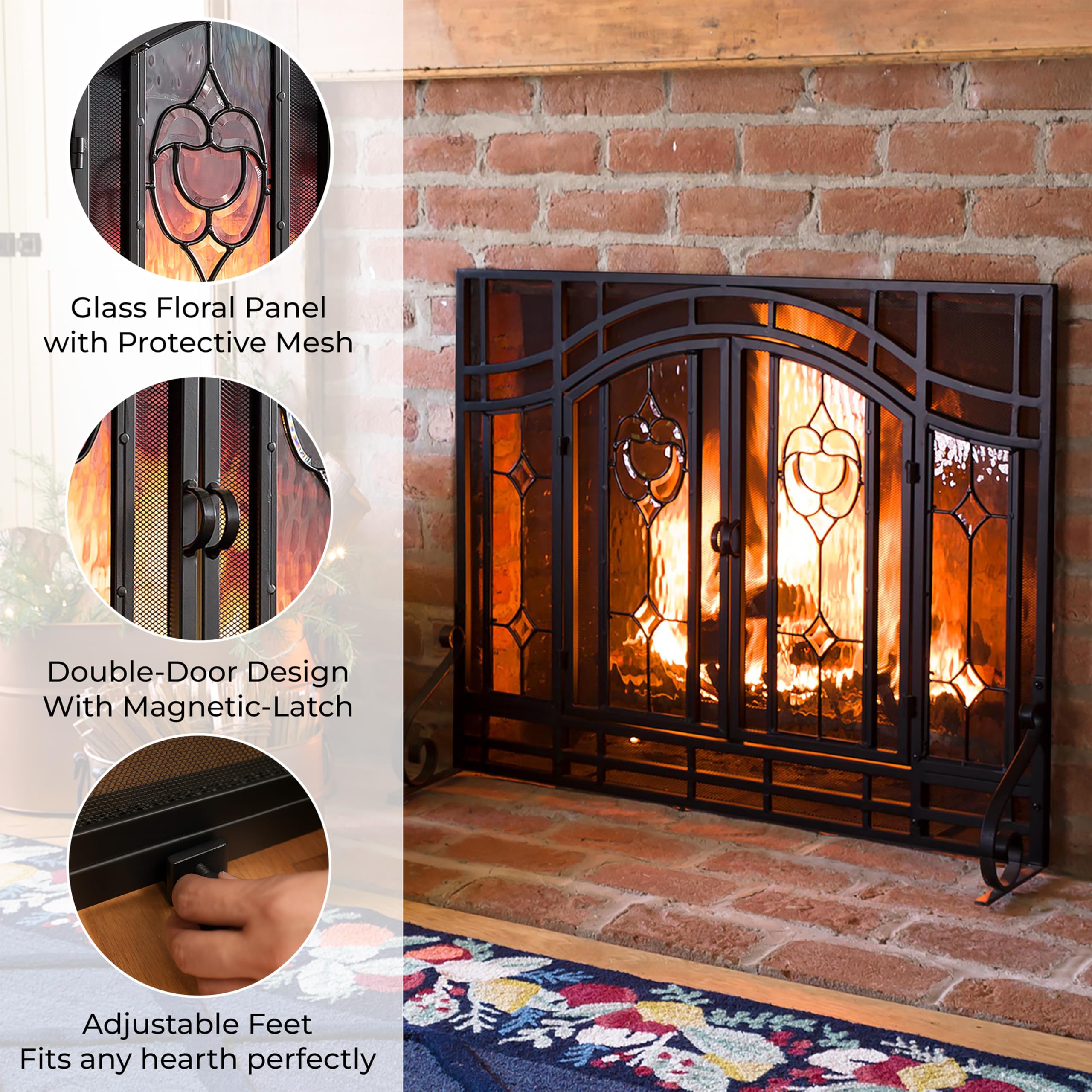 Plow & Hearth Floral Fireplace Screen with Doors