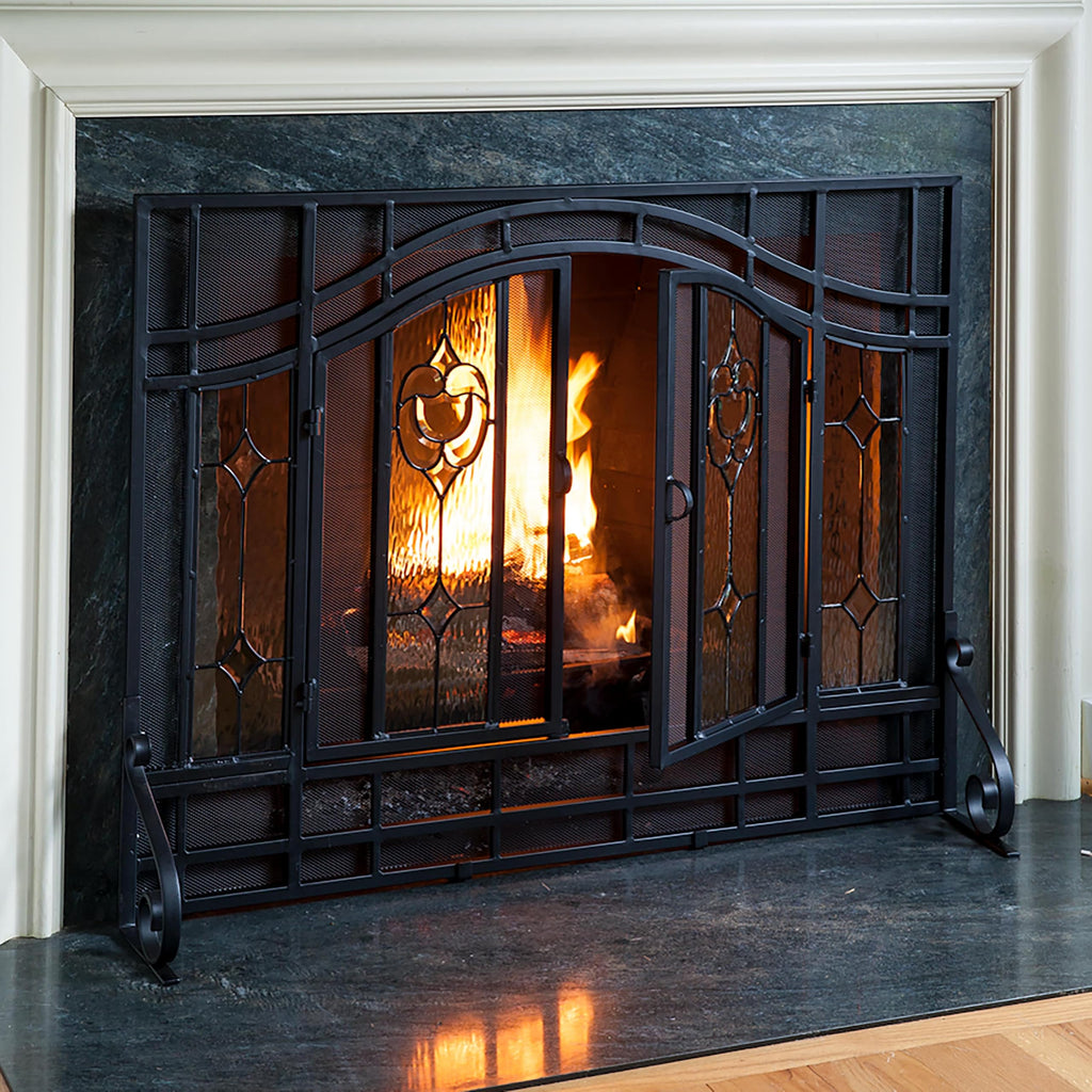 Plow & Hearth Floral Fireplace Screen with Doors