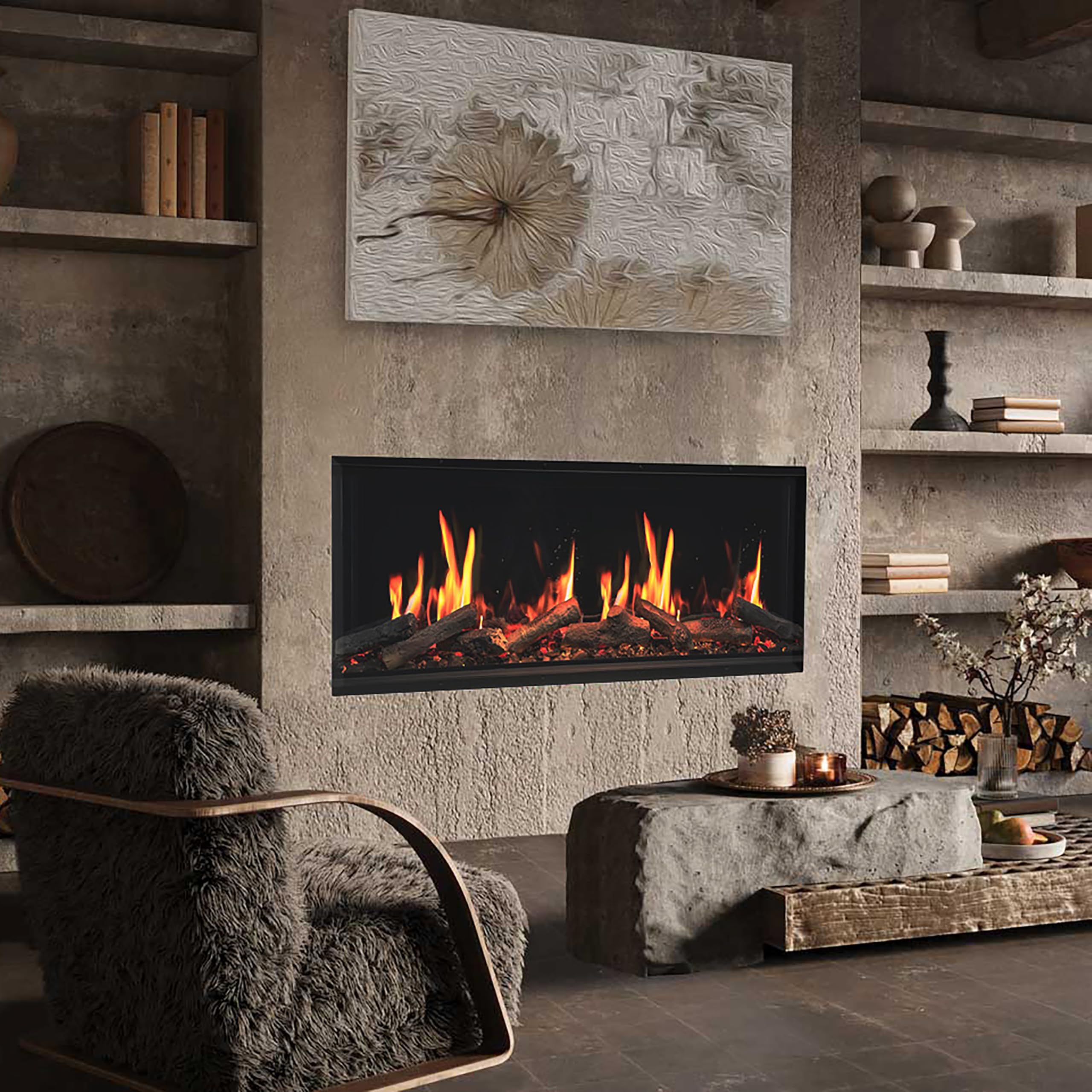 55" Smart Linear Electric Fireplace with App Control & Fire Sounds, Black