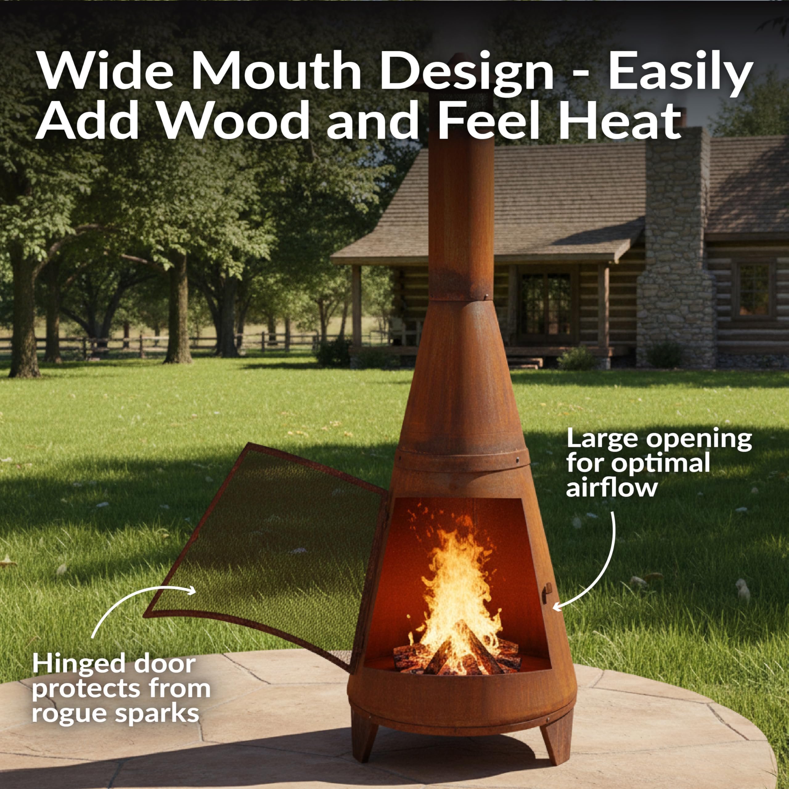 70" Metal Chiminea Outdoor Fireplace, Large Wood-Burning Steel Patio Fire Pit, Black