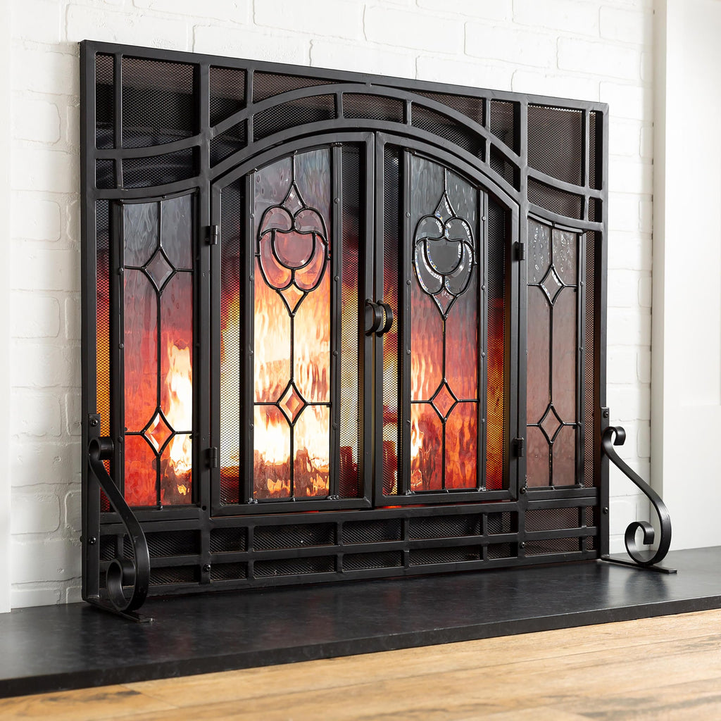 Plow & Hearth Floral Fireplace Screen with Doors