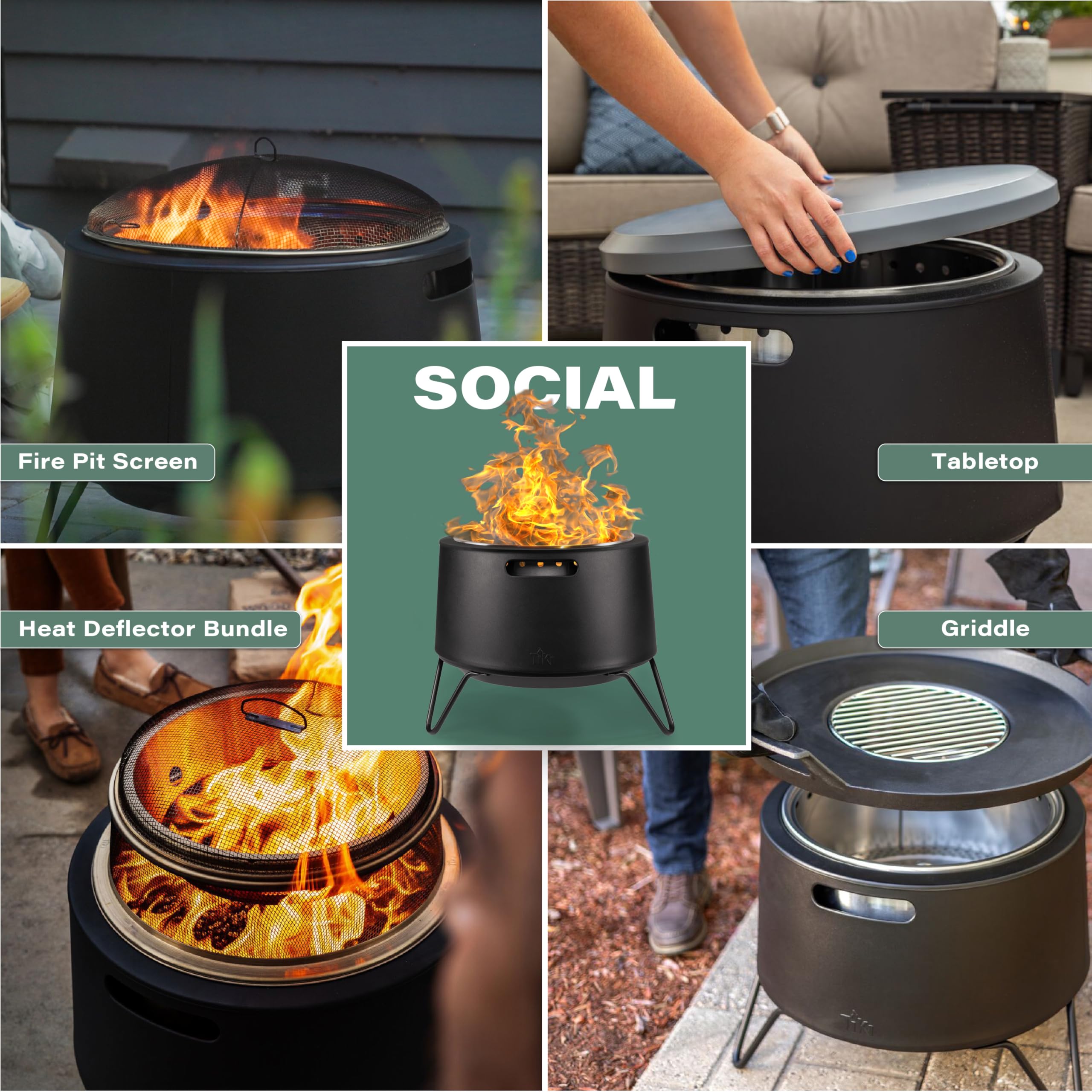TIKI Brand Stainless Steel Low Smoke Fire Pit - Includes Wood Pack and Cloth Cover