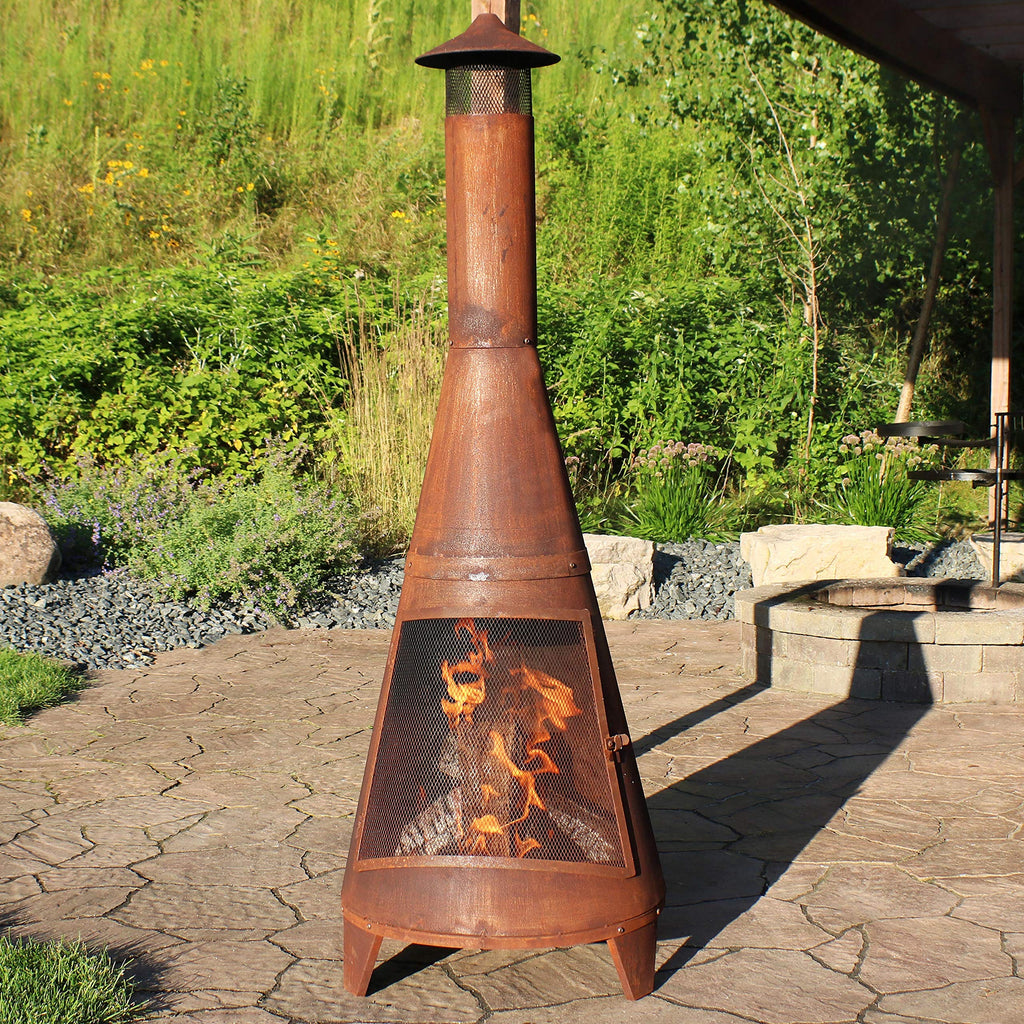 70" Metal Chiminea Outdoor Fireplace, Large Wood-Burning Steel Patio Fire Pit, Black